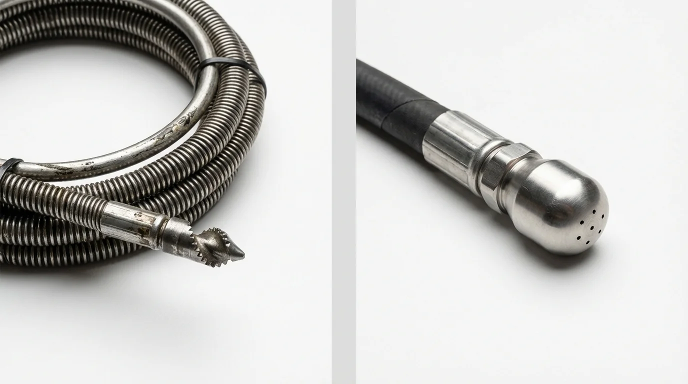 Drain snake cable and hydro jetting nozzle used for drain cleaning in Tenaha, TX